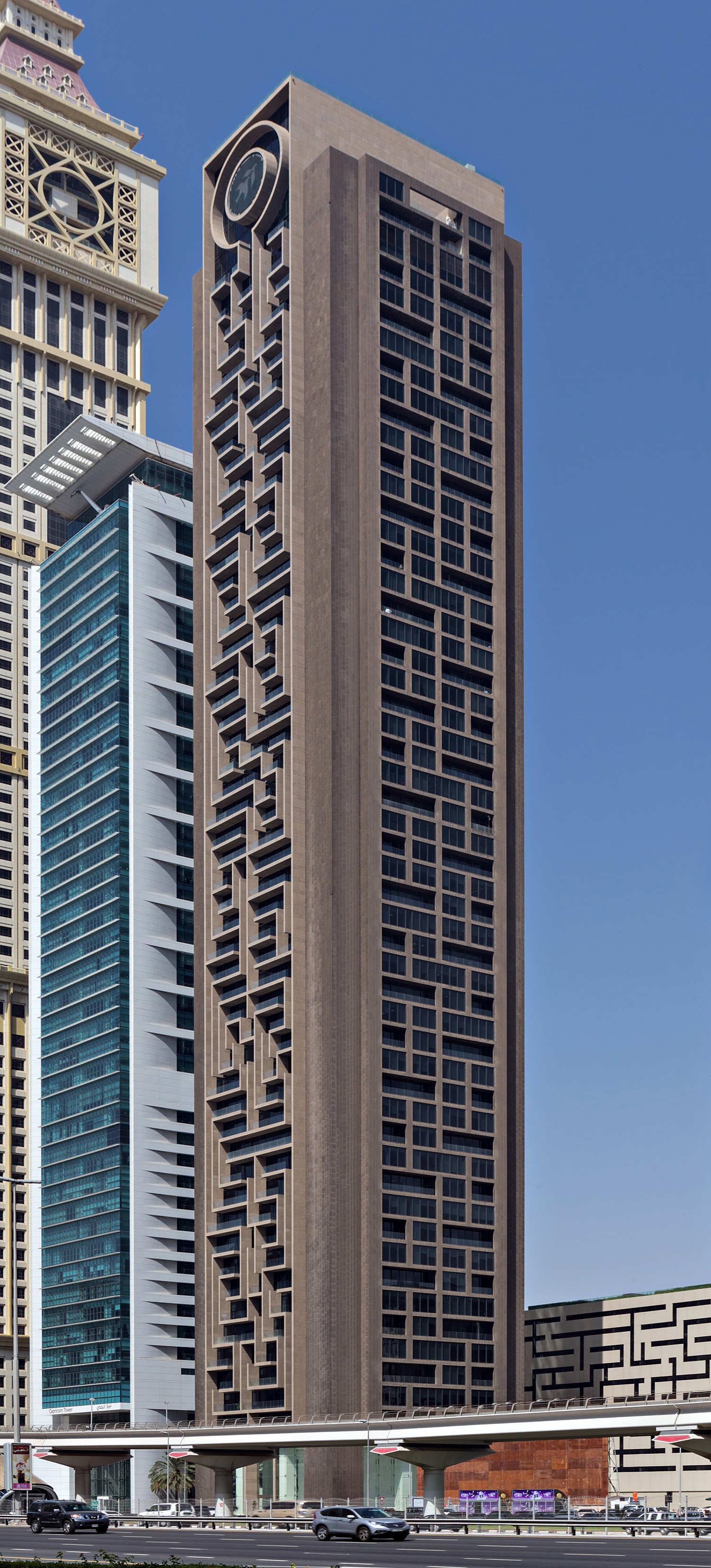 Al Rostamani Maze Tower - View across Sheikh Zayed Road 