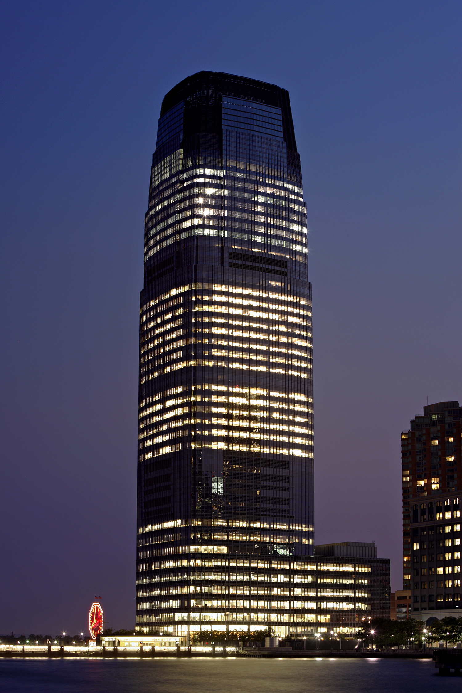 Goldman Sachs Tower - Night view from Hyatt Hotel Pier 