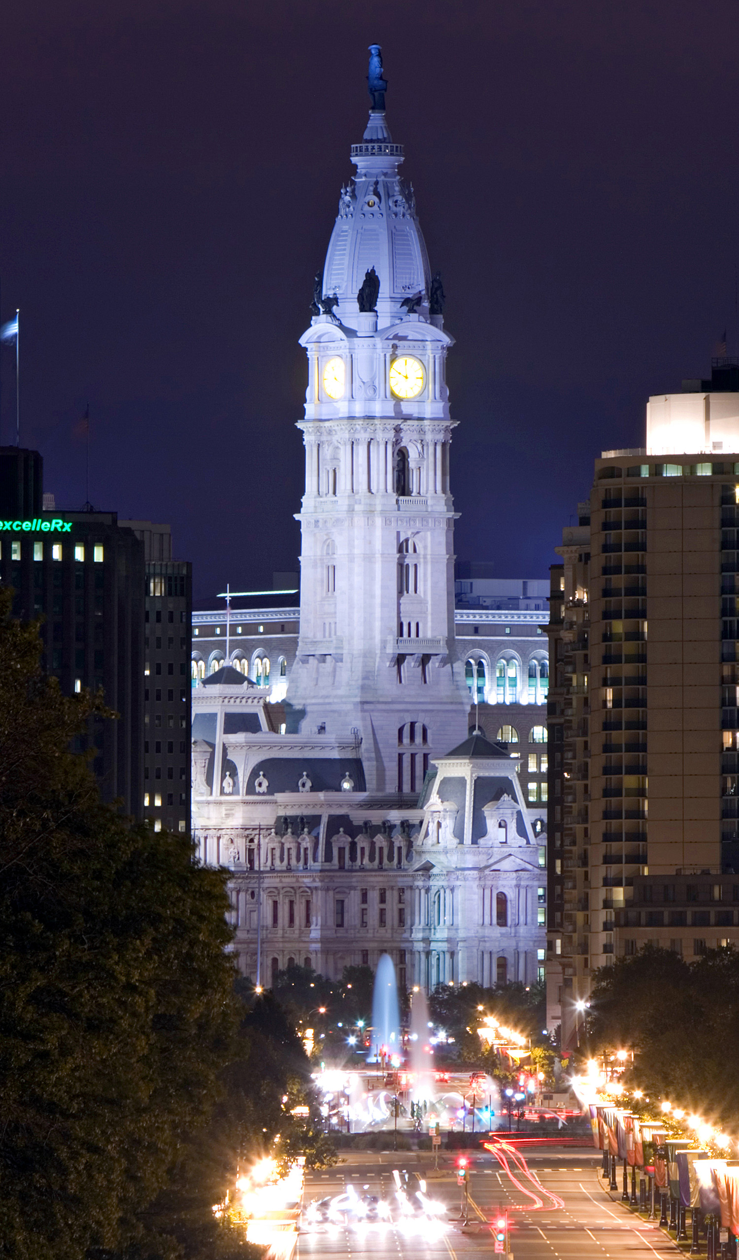 Philadelphia City Hall - Night view from Philadelphia Museum of Art 